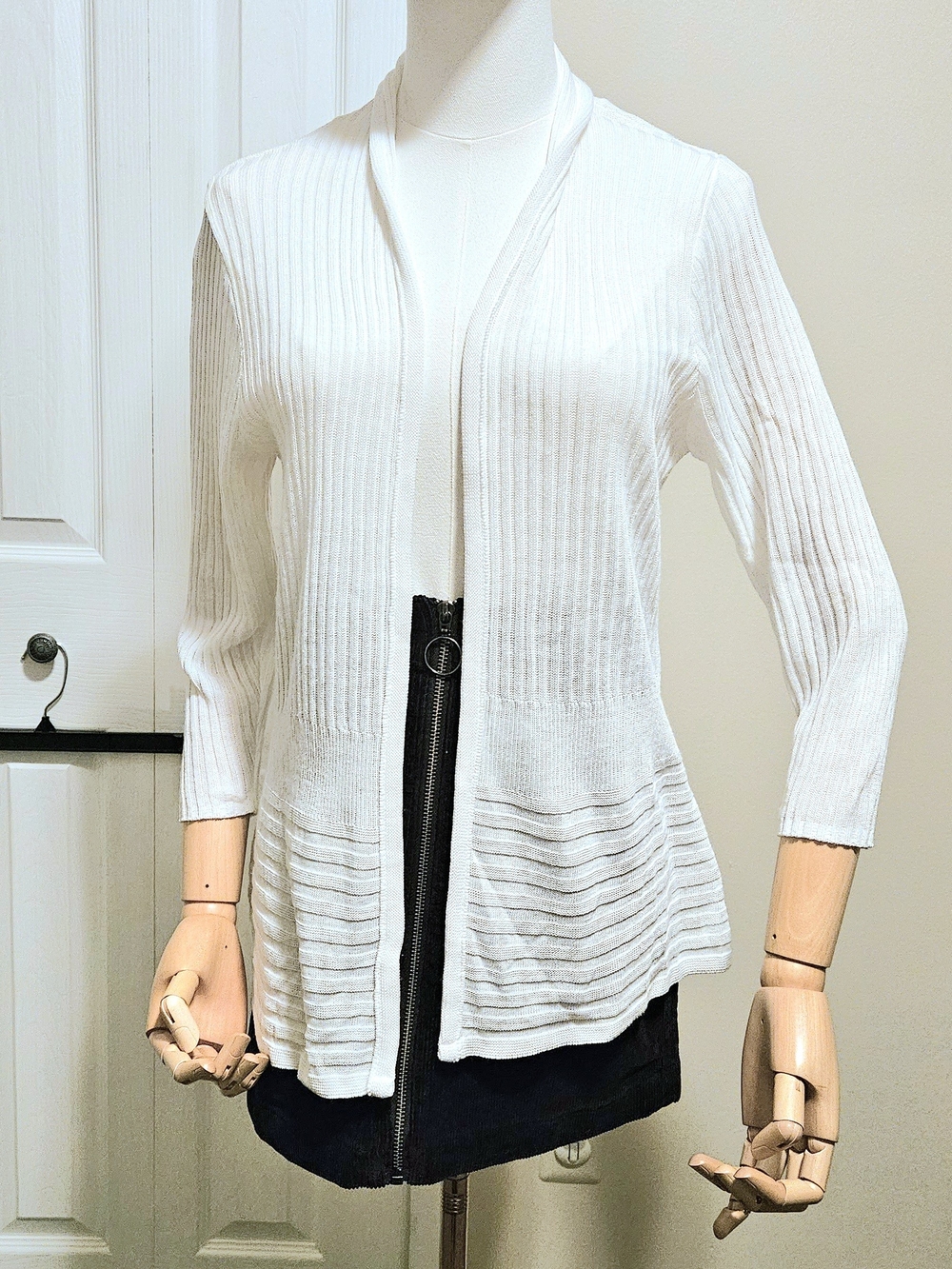 Apt. 9 White Ribbed Open-Front Cardigan 3/4 Sleeve. Size M
